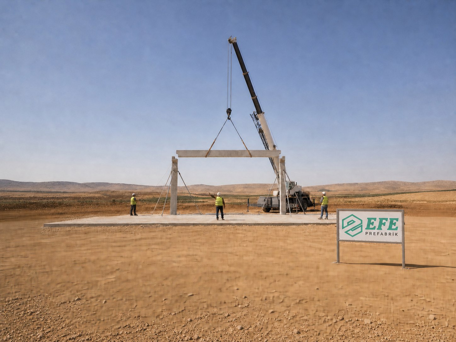 Prefabrik depo ve sundurma yapımının genel görünümü